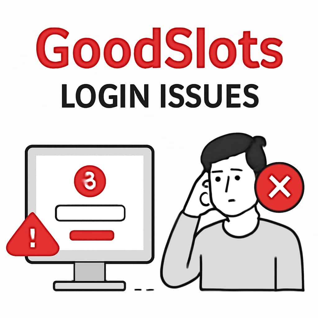 An educational diagram depicting troubleshooting steps for GoodSlots login problems.