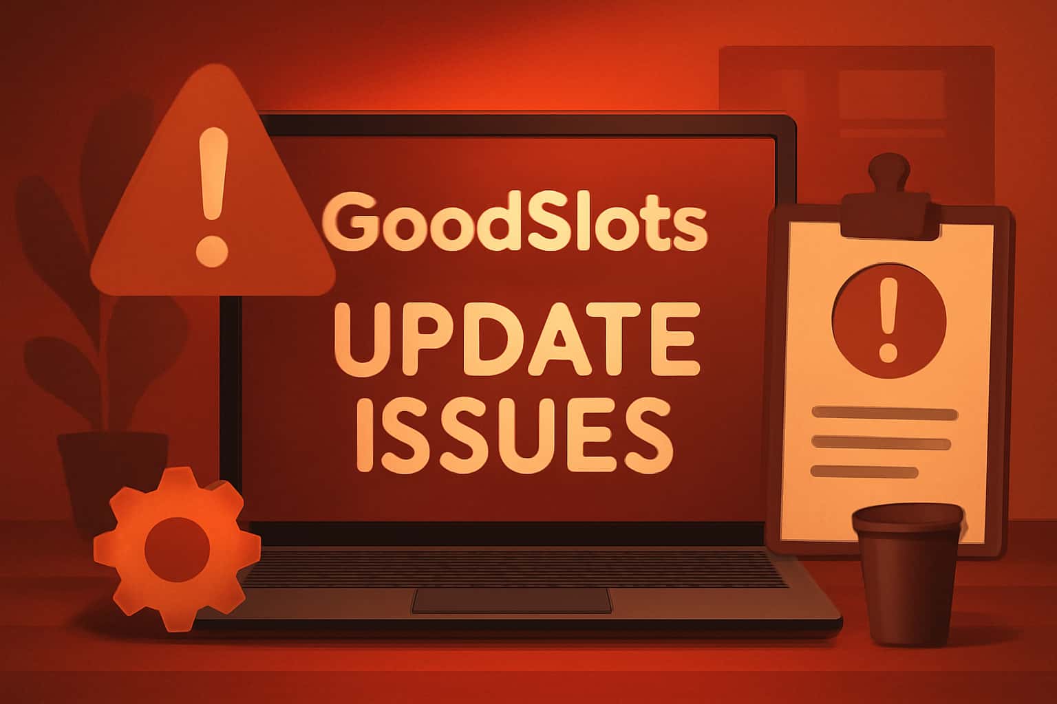 Informative scene illustrating GoodSlots update issues with clear text.