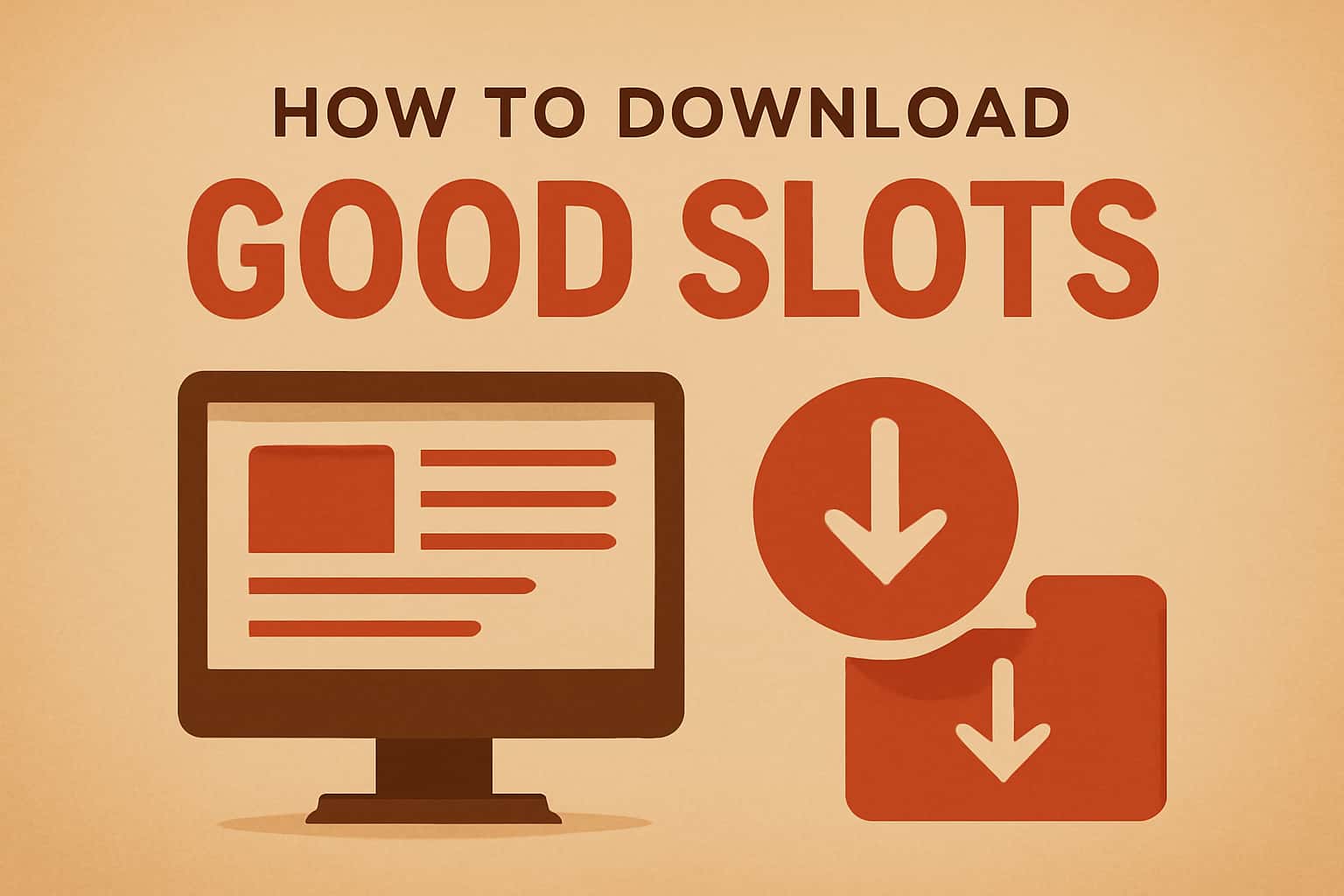 An informational scene illustrating the process of downloading GoodSlots with thematic colors.