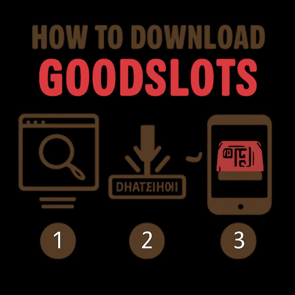 An educational diagram explaining the download steps for GoodSlots.