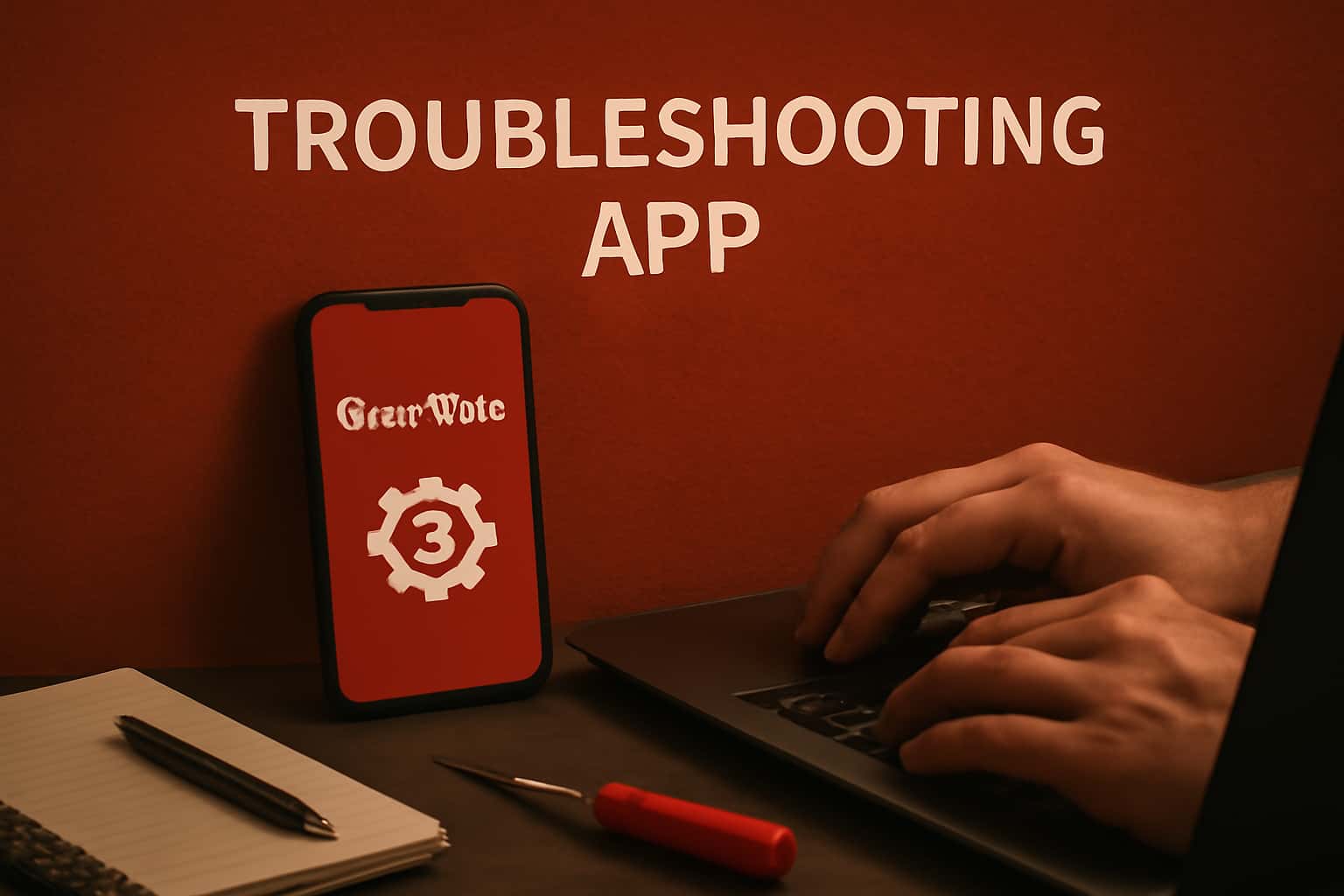 A visual representation of troubleshooting the GoodSlots app with technology elements.