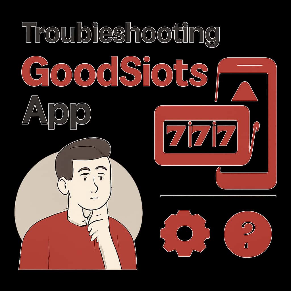 An illustration detailing troubleshooting steps for the GoodSlots app.